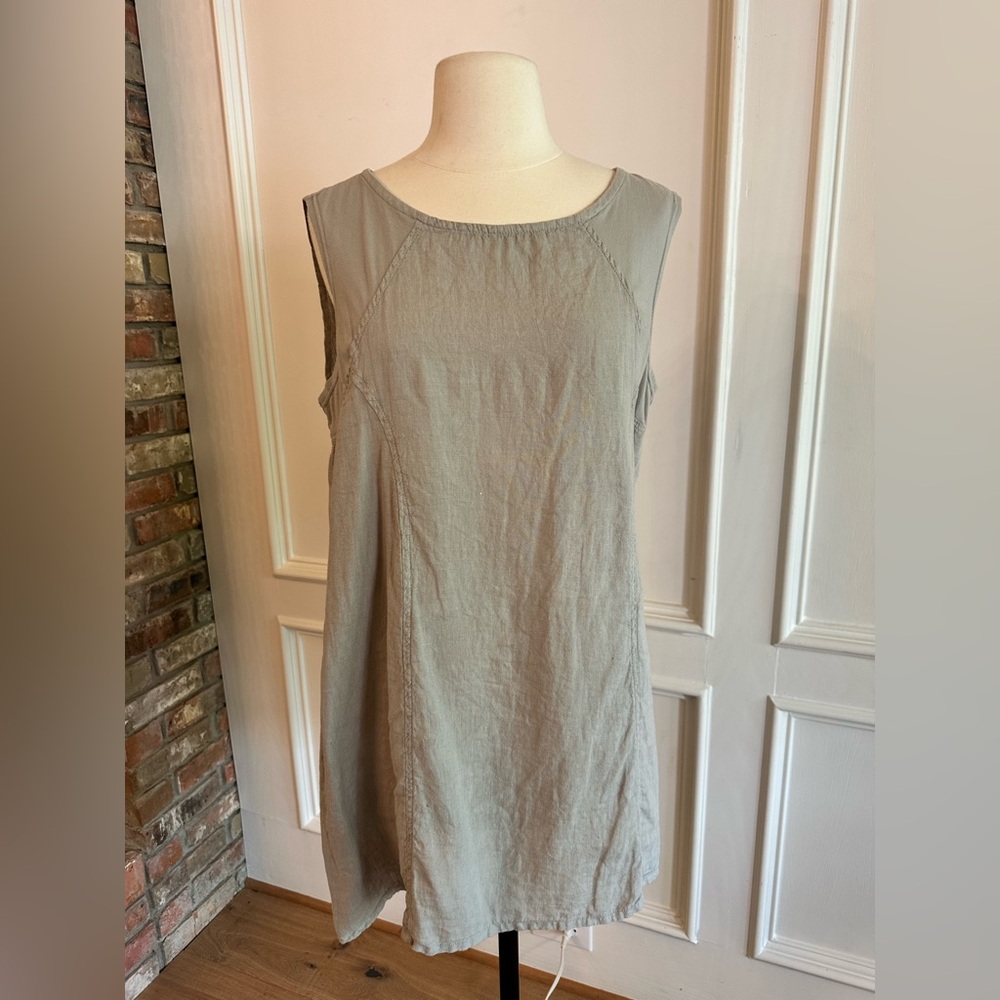 FLAX Hudson Tunic Linen Tank Top - Khaki